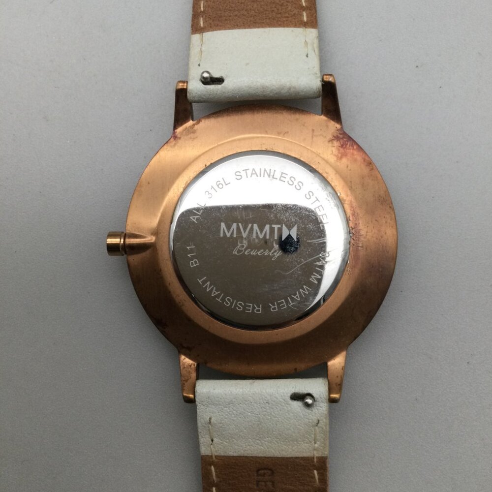 MVMT Boulevard Watch Women 38mm Rose Gold Tone White Leather Band New Battery - Picture 13 of 16